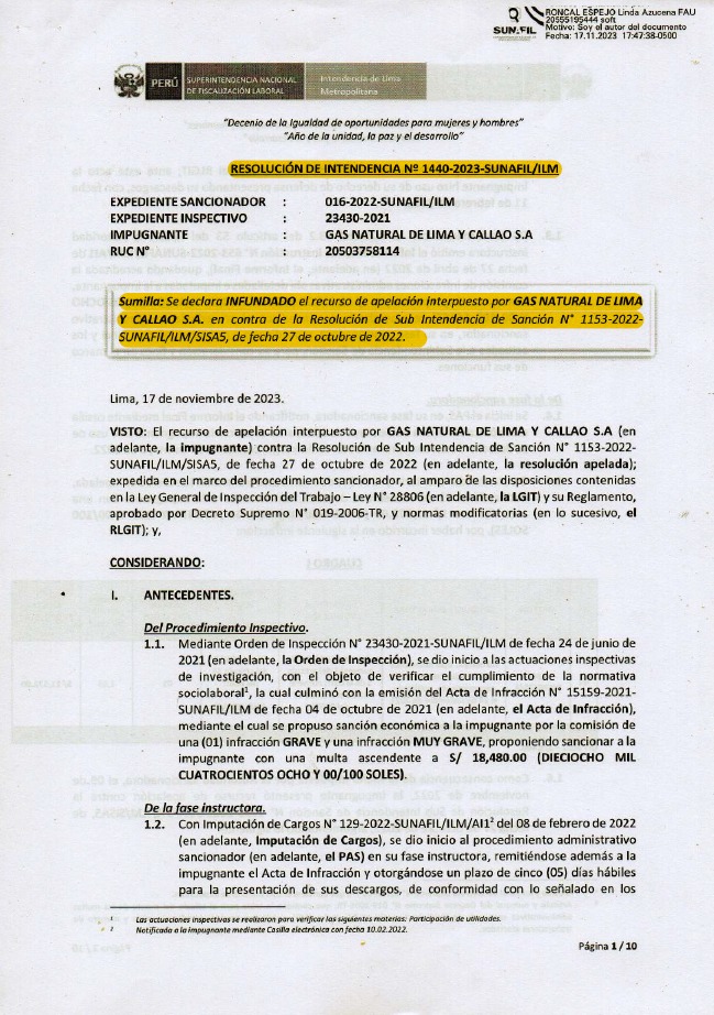 sutracadd's tweet photo. SUNAFIL, CON RESOLUCIÓN DE INTENDENCIA N° 1440-2023-SUNAFIL/ILM.
DECLARA: INFUNDADO EL RECURSO DE APELACIÓN INTERPUESTO POR CALIDDA.

"CALIDDA, NO PAGO UTILIDADES AÑOS 2016 Y 2017 POR LOS LOS DÍAS DE DESCANSO MÉDICO POR (ENFERMEDAD PROFESIONAL)".

https://t.co/l94MSUAuJS https://t.co/a0WnLoOJ8A