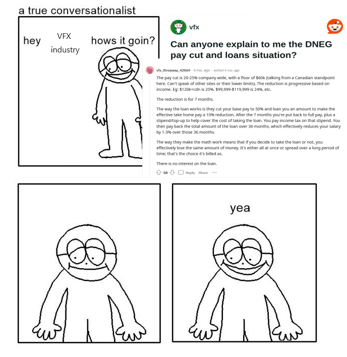 I was talking about the VFX industry and remembered I made this (DNEG employees have since unionized)