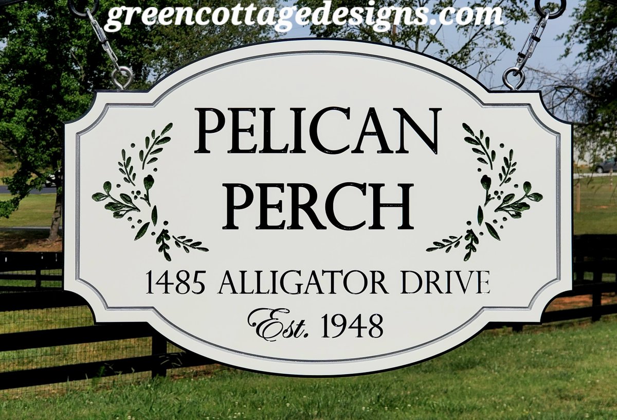 cottage_green's tweet image. Pelican Perch Address Sign by greencottagedesigns.com Solid PVC Hanging Address Signs #Address #yardsign #countryhousesign #foliage #SouthernCharm