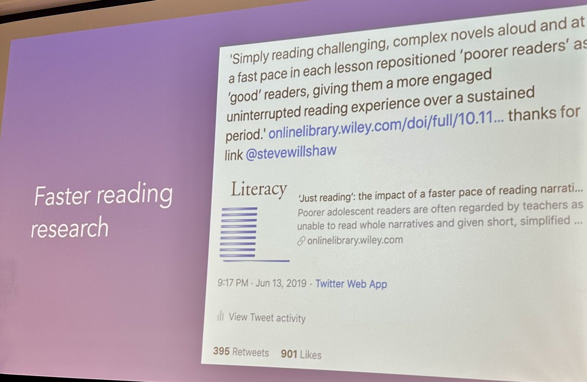 Manor_HT's tweet photo. Love this! Reading aloud at a fast pace, gives more engaged uninterrupted reading experience. @MaryMyatt @TheDifferenceEd #IncludEd24 @Manor_HOD @Bateman_Manor https://t.co/r2rag7k2Yx