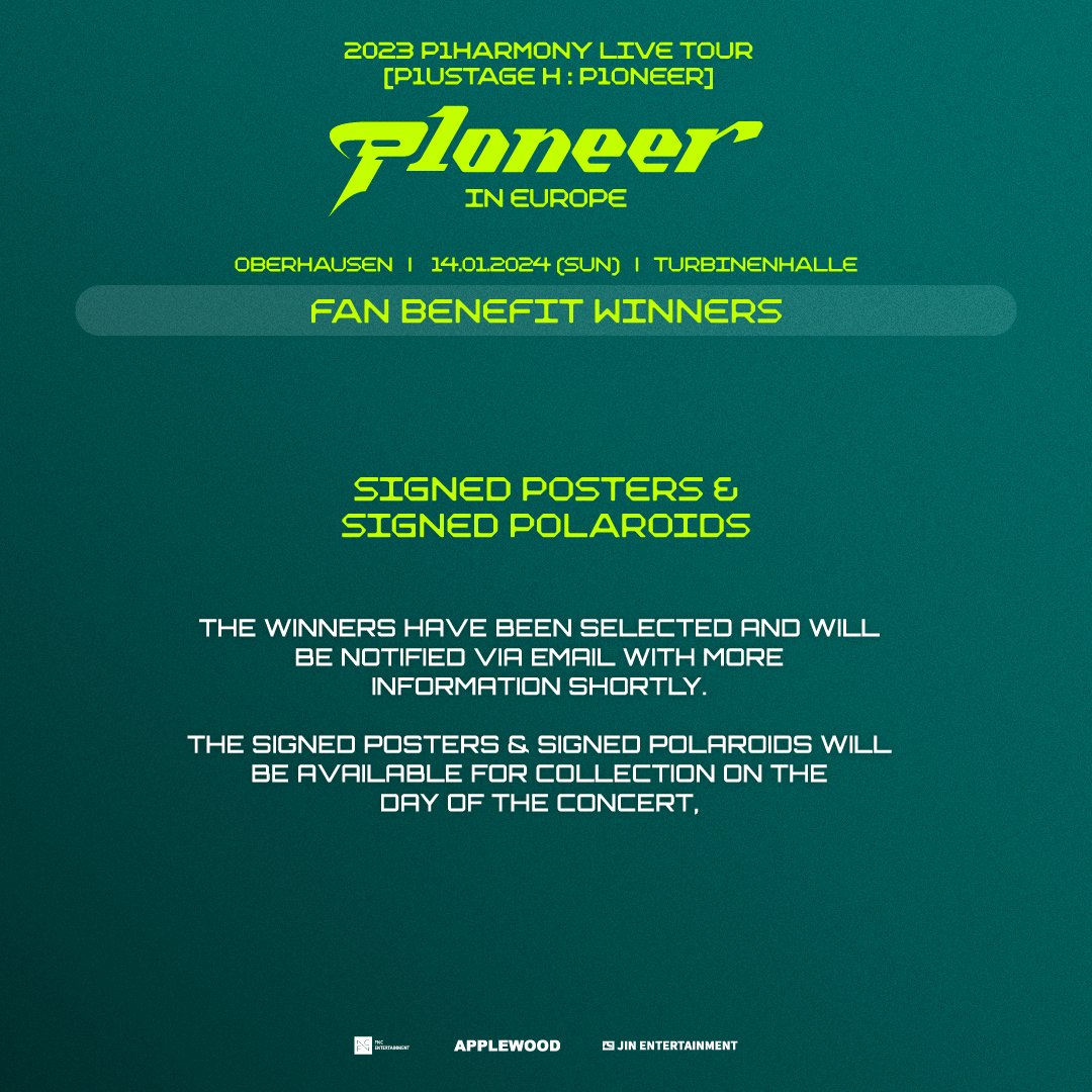 2023 P1Harmony LIVE TOUR [P1ustage H : P1ONEER] IN EUROPE

■OBERHAUSEN■
📅 14.01.2024 (SUN), 7:30PM CET
📍TURBINENHALLE

Dear P1ECE,

The wait time is over, P1HARMONY will be in Oberhausen very soon to meet you guys!

To assure everyone can enter correctly and in an organised