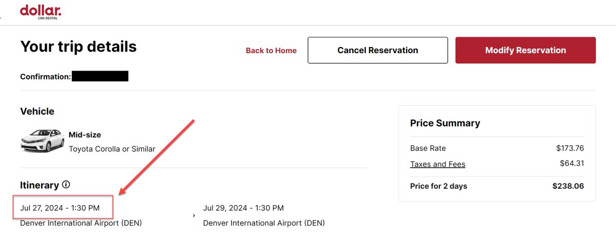 alaskanjackal's tweet photo. @DollarCars Major bug with your new/revamped website! I booked this car for a pick-up at 5:30pm and return at 1:30pm, but it is showing the WRONG pick-up time. But when I called 800-800-4000, they had the correct pick-up time of 5:30pm on file. Can you have your IT look at this? https://t.co/8SO0A7CfVZ
