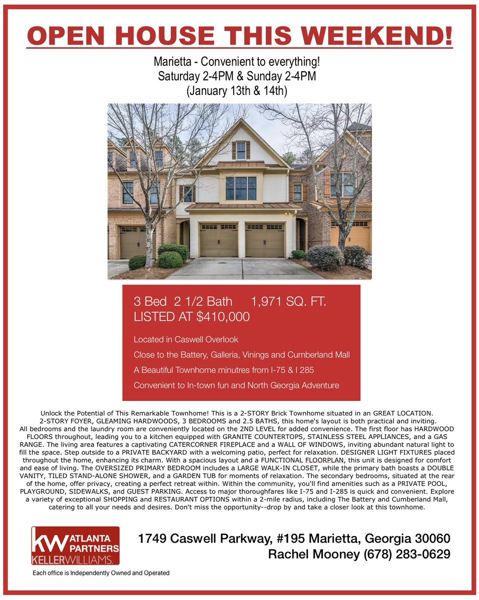 BobKinATL's tweet photo. Open House Today and Tomorrow
In Marietta.  SAT 2-4P &amp; SUN 2-4P
Quiet Townhome community close to everything. https://t.co/DiOyonF75e
