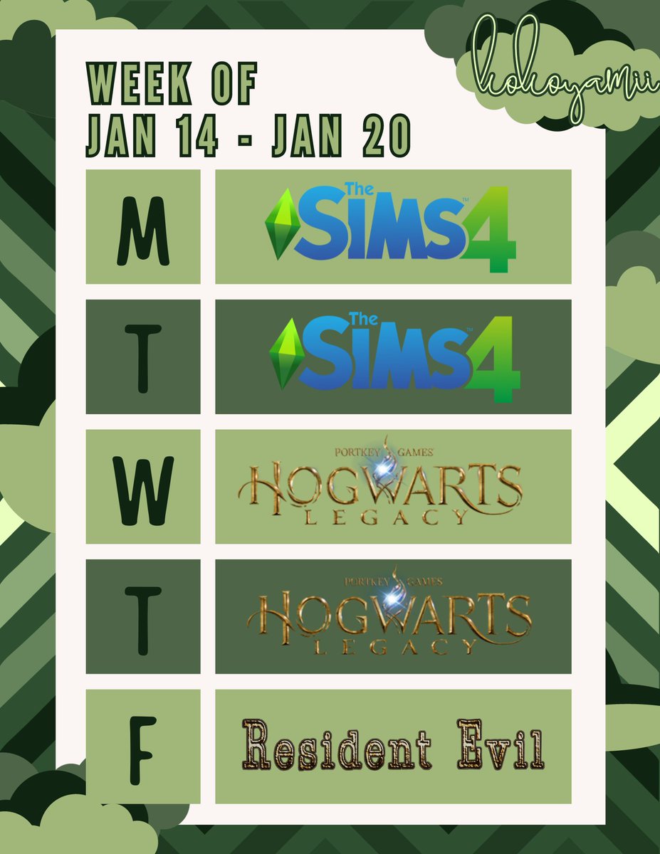 Upcoming weeks stream schedule! You can catch me live at twitch.tv/kokoyamii
