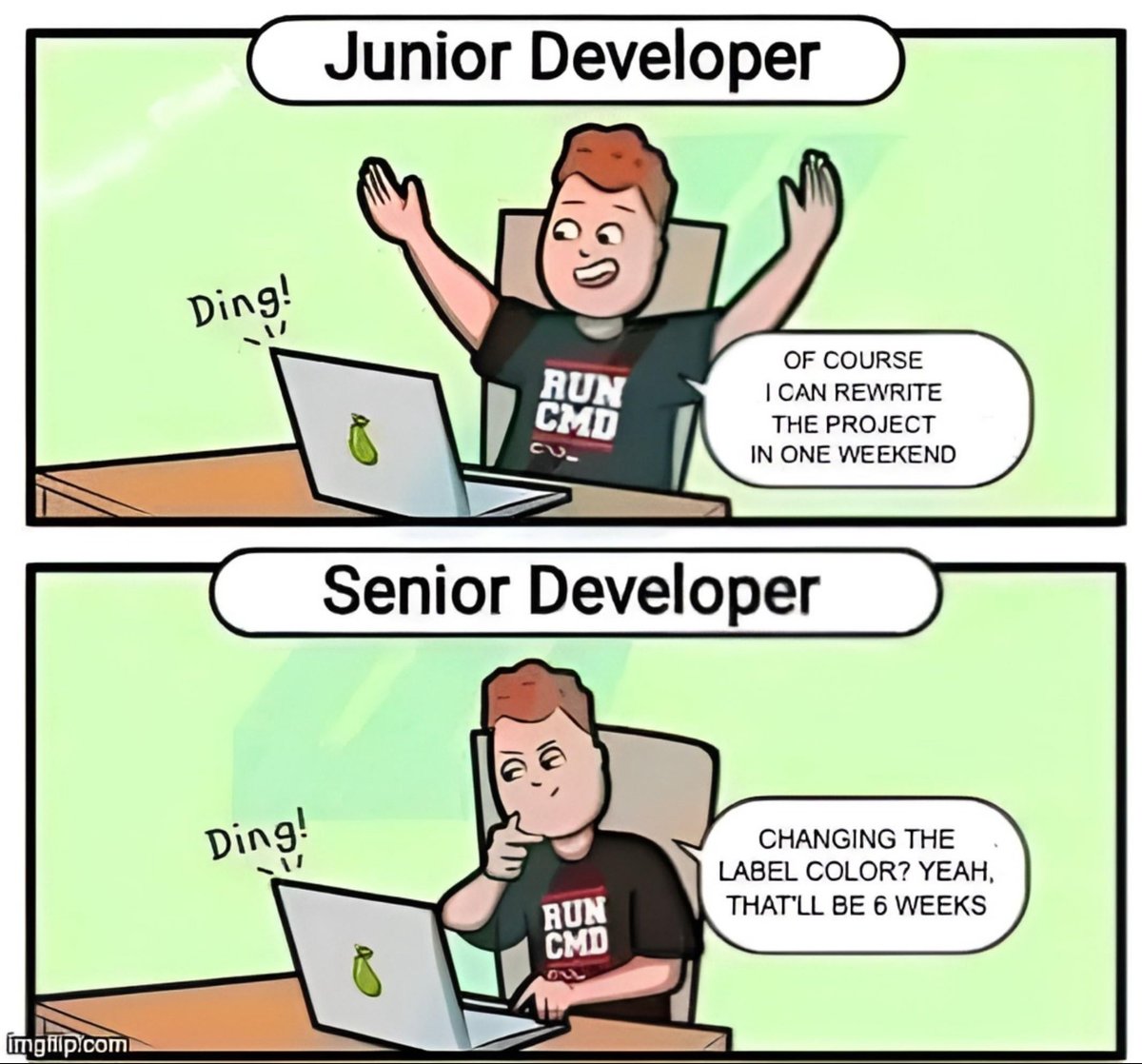 catalinmpit's tweet photo. The senior developer knows that the change will require 10 meetings and 25 approvals. https://t.co/jvWI96LJ2o