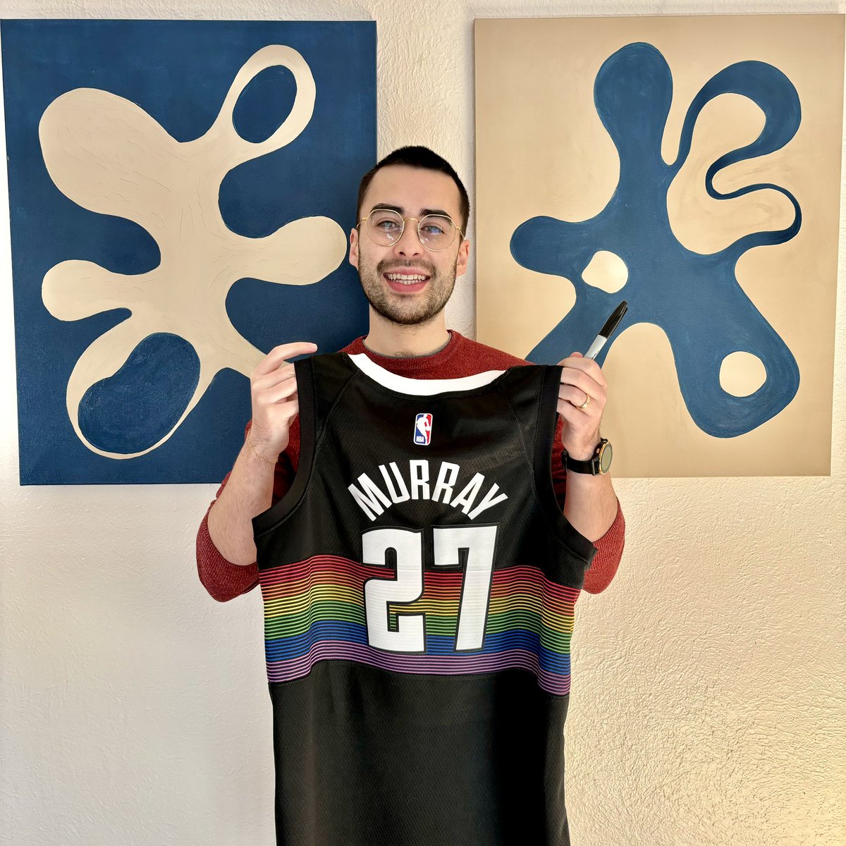 bnjmnnh's tweet photo. So pumped for the @nuggets game tomorrow for my bday! Really hoping to get my jersey signed by @BeMore27 and see @katywinge !! https://t.co/vkb6GuJzac