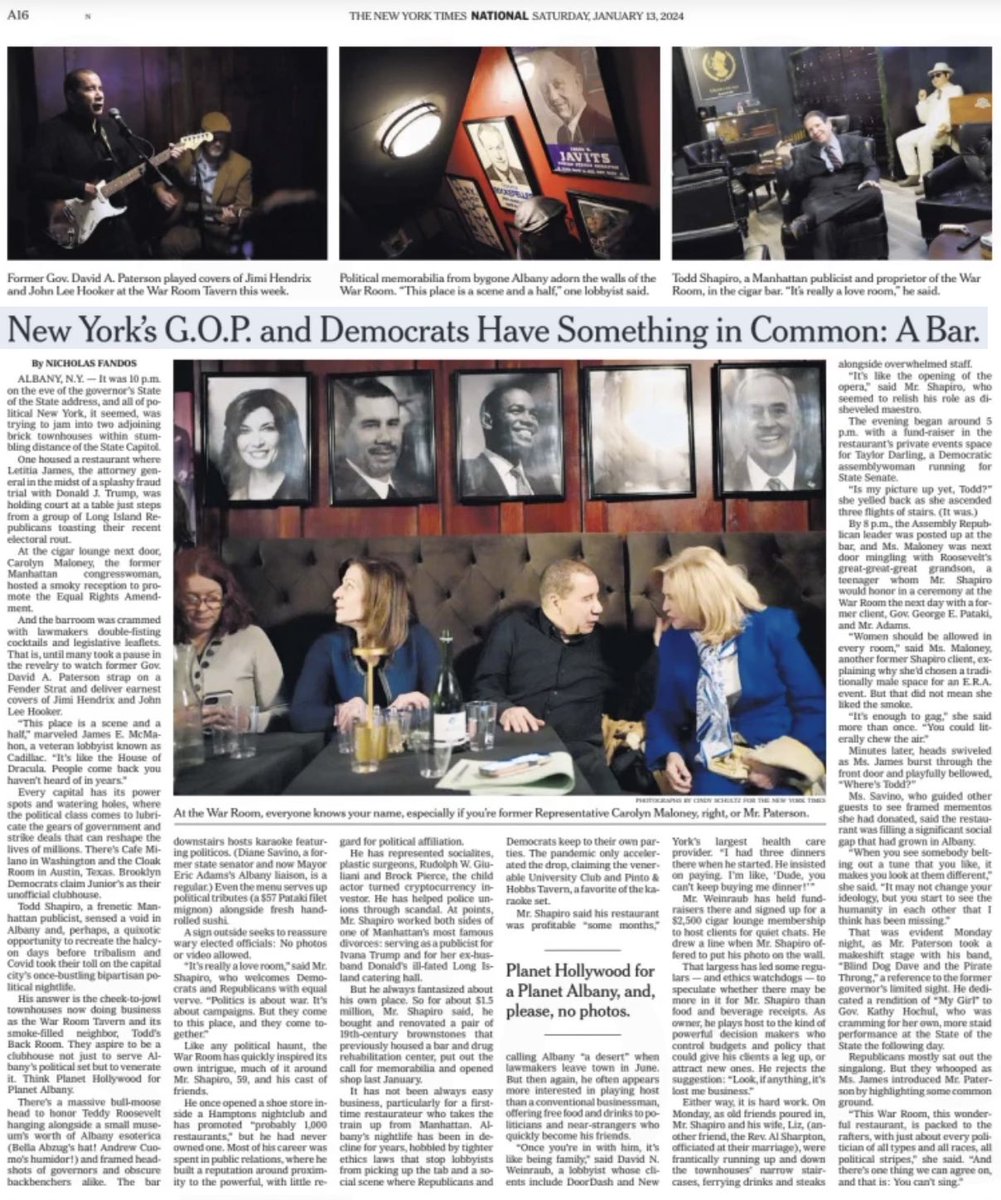 The NY Times article feature about me  and the War Room Tavern, It's truly amazing !!!!