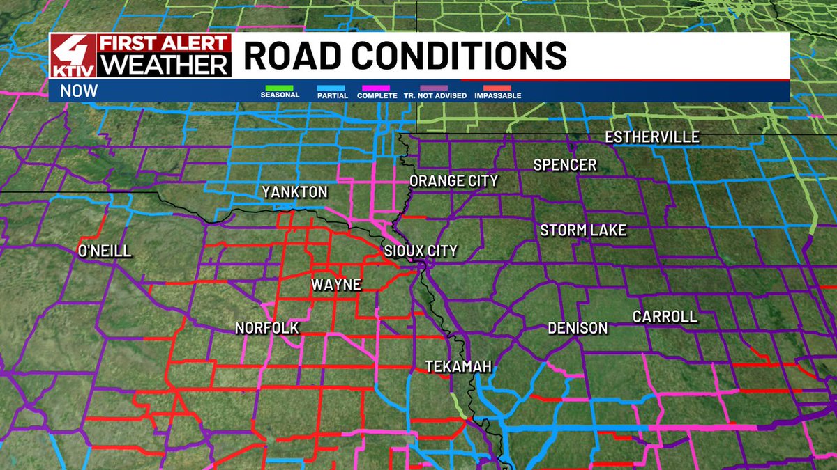 RonDemersKTIV4's tweet photo. ROAD CONDITIONS UPDATE (2:15 PM 1/13/24)

This is about as bad as travel gets. Most roads are impassable in northeast Nebraska, travel is not advised in all of northwest Iowa, and most roads in southeast South Dakota are completely covered. I hope you get to stay inside today! https://t.co/Xwi6jEvmvG