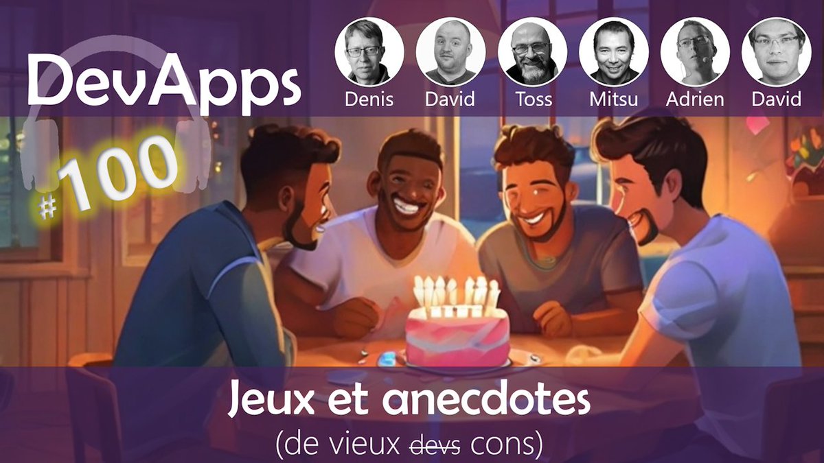 DevAppsPodcast's tweet photo. Envie de vous détendre avec nous pour fêter la 100ème de DevApps ?

Ce sera ce vendredi 19 janvier à 21h (Paris Time) en live sur Twitch: https://t.co/uxUZjoUiOK

@tossnet1 @AClerbois @davrous @deltakosh @mitsufu  @denisvoituron https://t.co/nftGbO139s