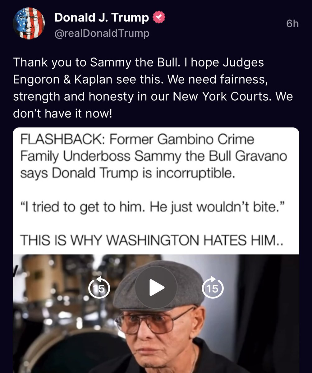 Now that Trump has flashed a NY Mafia pal (murderer Sammy Gravano of the Gambino family) to threaten Judge Engoron, is it finally time to mention that Trump's NY mob ties also touch his 'friendly' Judge Aileen Cannon? Her husband worked for John Rosatti of the Colombo family. 1/