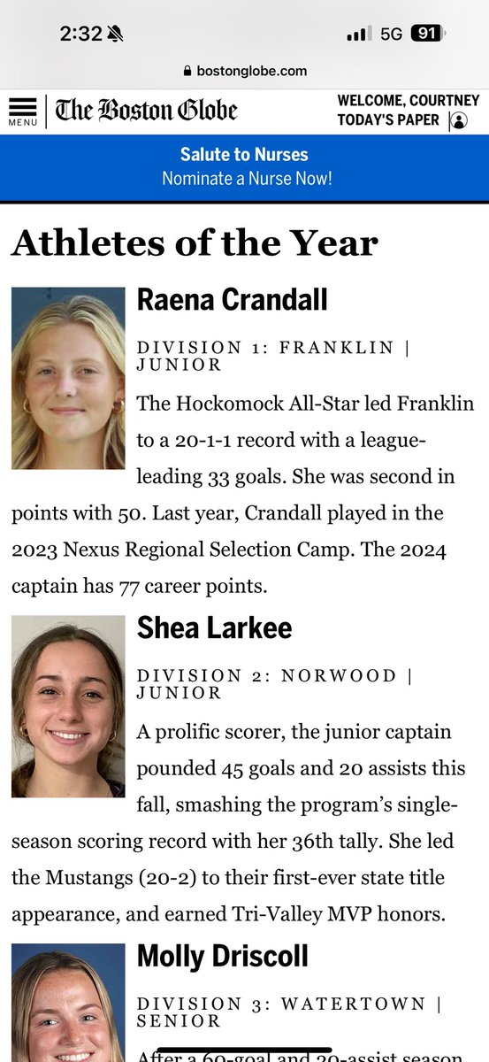 So proud of our girl Shea! Globe D2 Field Hockey Player of the Year…and she’s not done yet!