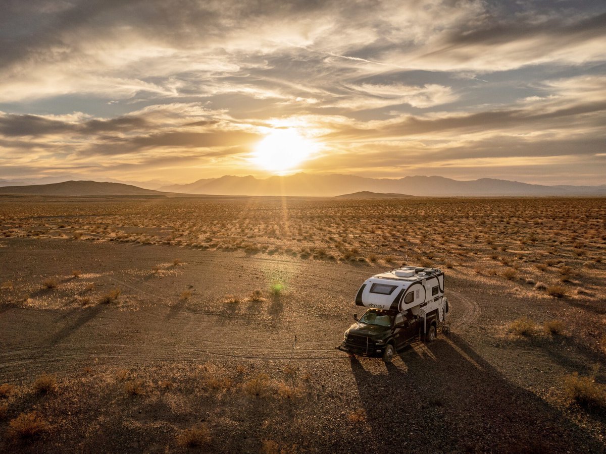 TruckCamperMag's tweet image. “This #boondocking spot is near Pahrump, #Nevada. It’s one of our favorite spots! We were miles and miles away from anyone else, down a long dirt road, with amazing scenery all while having excellent cell service.” - Scott Gregson, @RamTrucks 3500, Cirrus 920 by @nucamprv