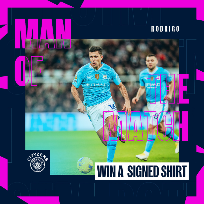ManCity's tweet photo. Win a signed shirt from Rodrigo! 👇