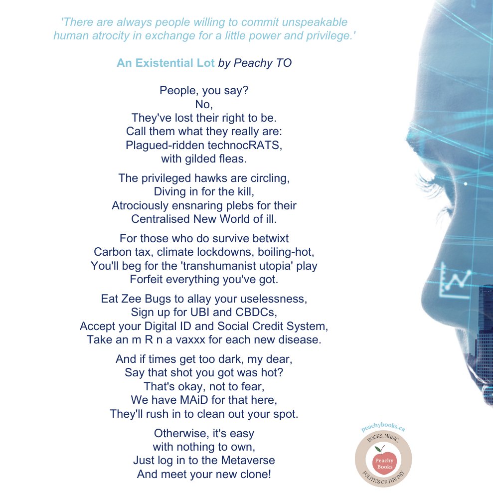 PeachyBooksCA's tweet photo. #notonmywatch #GlobalistParasites #WEF2030Agenda #poetry #DONOTCOMPLY https://t.co/qSKrxHXjlx