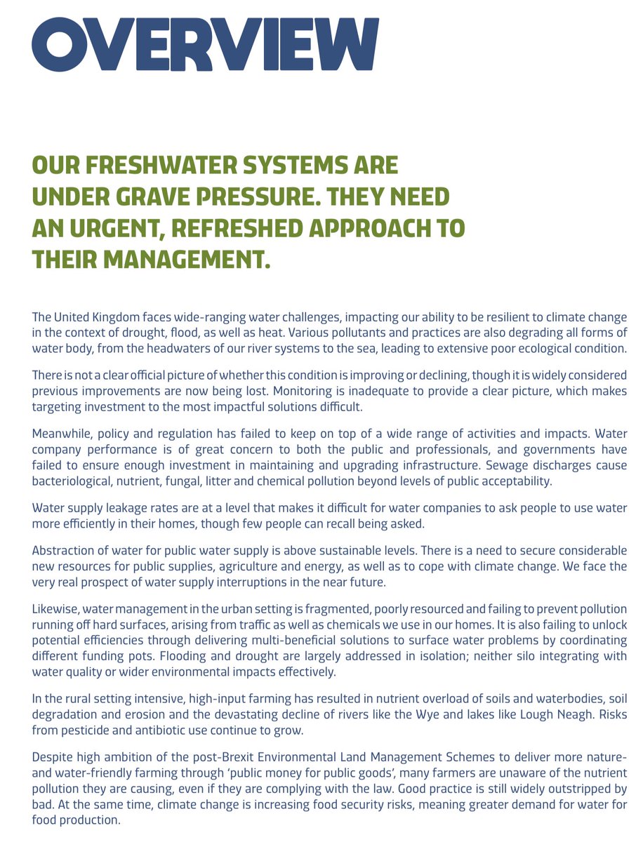 DaveThroup's tweet photo. The introduction to this independent @CIWEM led review of the water environment nails it.

https://t.co/iNwSJ6EC9u

14 years into a Government allegedly committed to be the first to leave the environment in a better place than it found it, it’s excoriating. https://t.co/8Drf7EzyNM