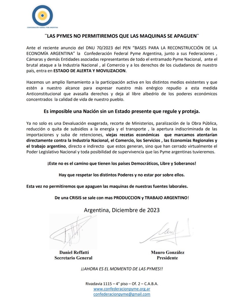 <a href="/OPRArgentina/">Oficina del Presidente</a> Esto es una locura. Las #Pymes se funden con estas políticas que se están implementando. 
Las Pymes NO APOYAMOS EL DNU