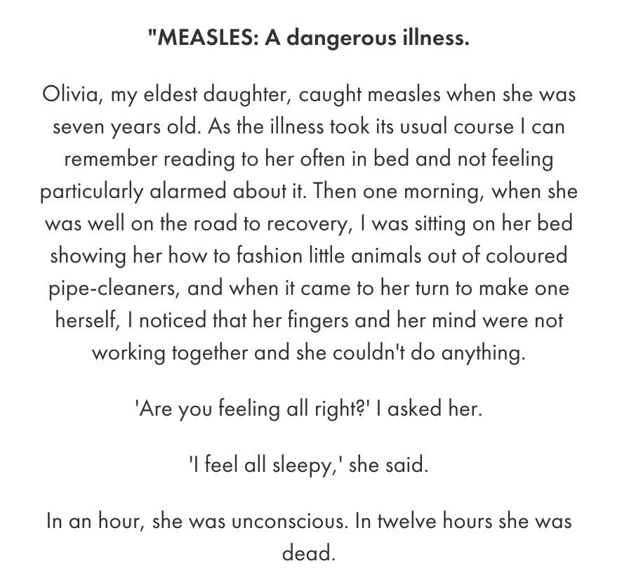 With measles on the uptick despite the availability of a highly effective vaccine, it's worth reflecting on Roald Dahl's account of the final day of his 7-year-old daughter's life.