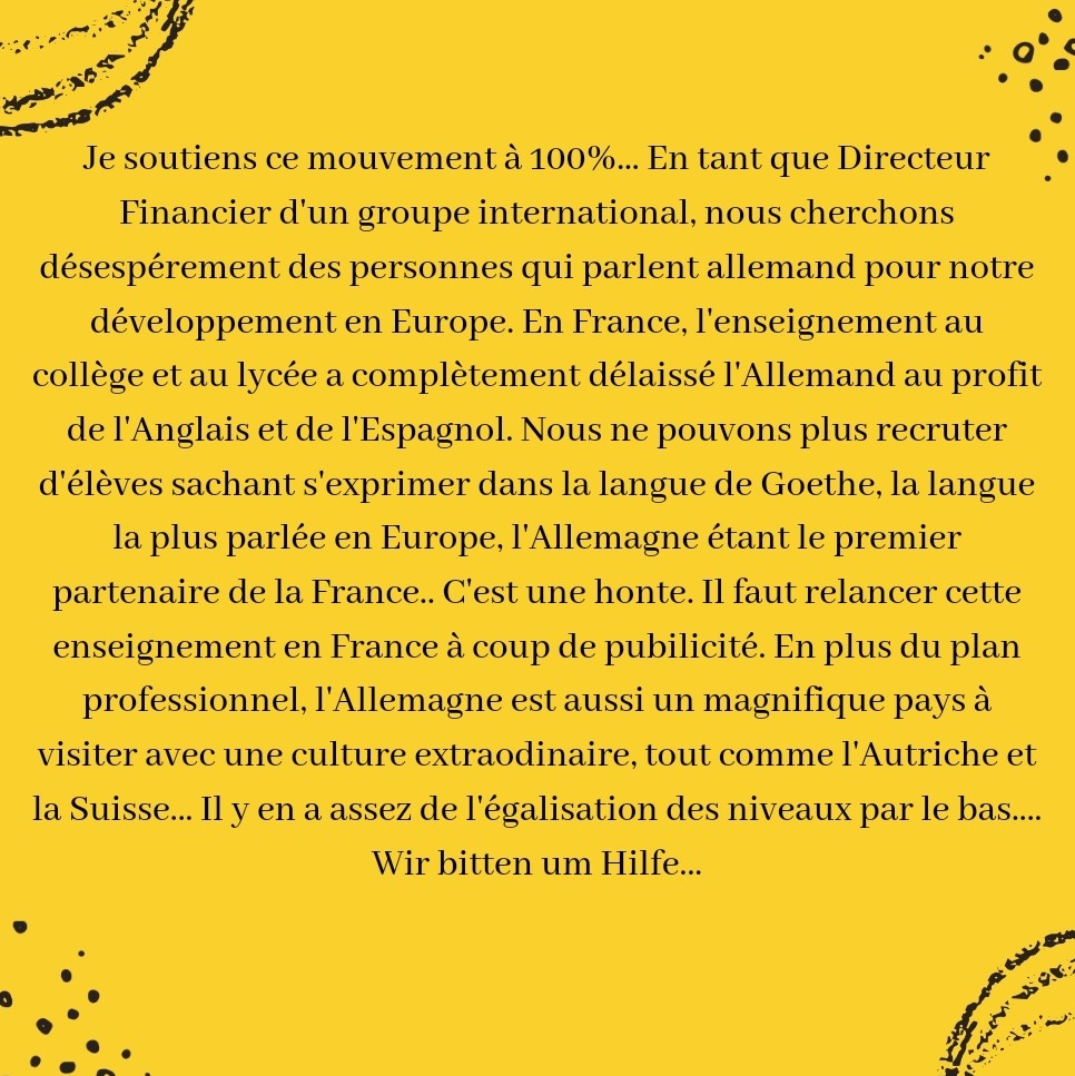 ADEAF_nationale's tweet photo. Les mois passent et notre gouvernement n'a pas conscience de la catastrophe annoncée pour  l’allemand en France. Ce n’est pas faute de mises en garde. Quelques commentaires choisis parmi les milliers laissés sous notre pétition ...
https://t.co/o9BLde6S9S https://t.co/EPVjmrTCrM