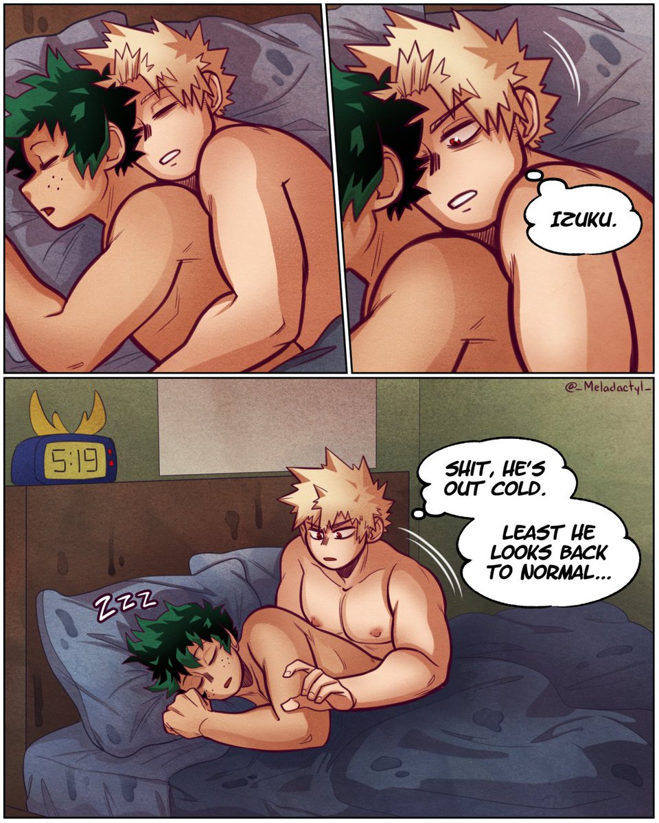 _Meladactyl_'s tweet photo. 🥚🥚 The Eggening: Part 51 🥚🥚

So fun waking up after an egg laying bender...
Kacchan has a lot of thinking to do!

Next comic parts &amp; more are on my P@treon! Link is in my bio! Check it out if you want to support me 💕
#bkdk #nsfw https://t.co/vW7oRJwGDr