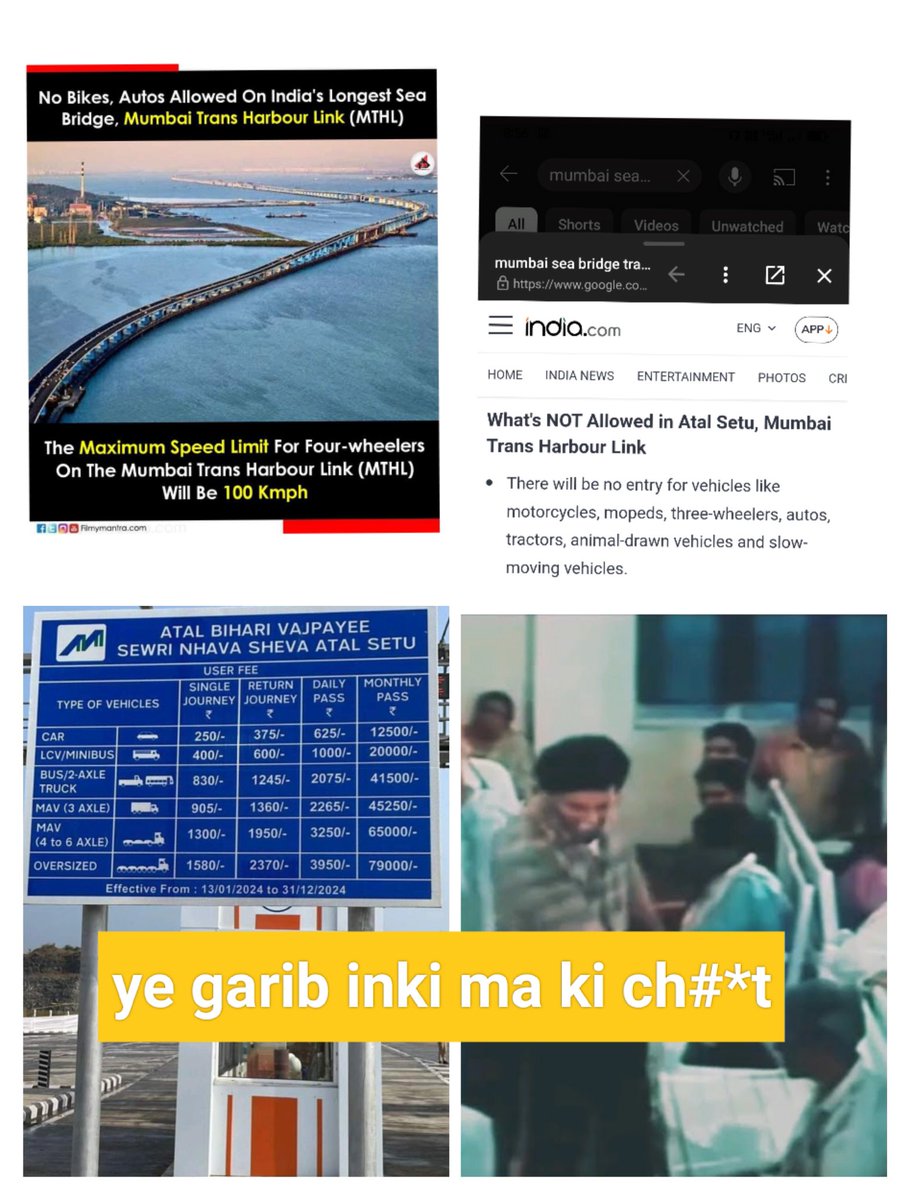 jayveer_345's tweet photo. All' government's to garib bhartiye---> YE GARIB INKI MA KI CH#*T
No bike ✖️ no auto rickshaw ✖️ no footpath. Keval car or truck bas 🙄
 😑😔 #AtalSetuBridge #AtalSeaLink https://t.co/gG5HxP9zh3