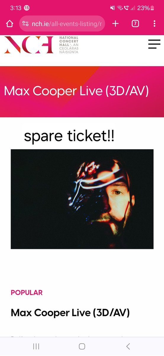 Friend has a spare ticket going for Max Cooper tonight at NCH #ticketfairy