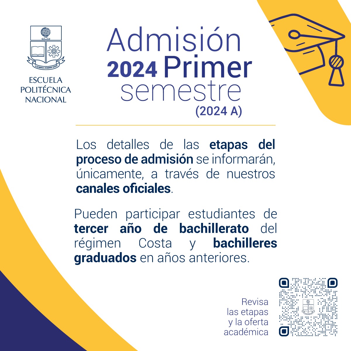 EPNEcuador's tweet image. #AdmisiónEPN | ✅¿Te gustaría estudiar en la #EPN y ser parte de la comunidad politécnica?

📢El proceso de admisión es totalmente gratuito.
🚫No te dejes engañar por contenidos falsos.

Más información⬇️
epn.edu.ec/admision/admis…

#LaPoliContigo🦉
#PrimeroLaGente