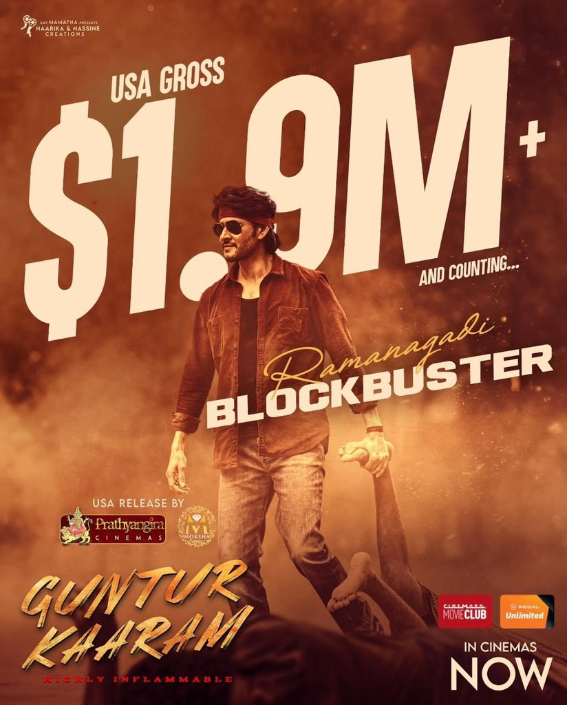 MaheshFanTrends's tweet photo. Superstar Rampage continues 🔥🔥

@urstrulyMahesh #GunturKaaram
#BlockbusterGunturKaaram https://t.co/37cRyEiWUv