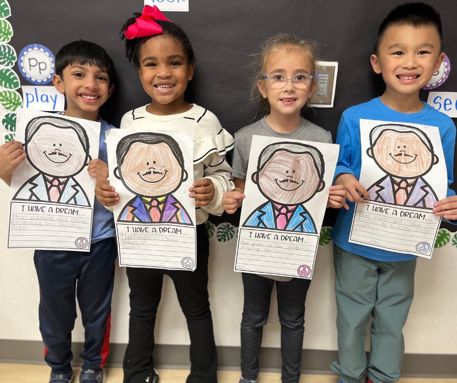 FortBendISD's tweet photo. Kindergarteners @SBE_Bengals shared their dreams for a kinder world. #MartinLutherKingJRDay https://t.co/dQ8G90qNZn