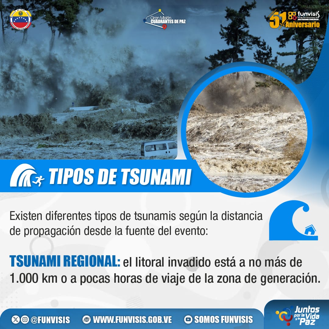 #TiposDeTsunami | Un tsunami regional es capaz de generar destrucción en una región geográfica en particular, dentro de una distancia menor a 1.000 km de su origen. #Funvisis #AfirmativosAvanzamos