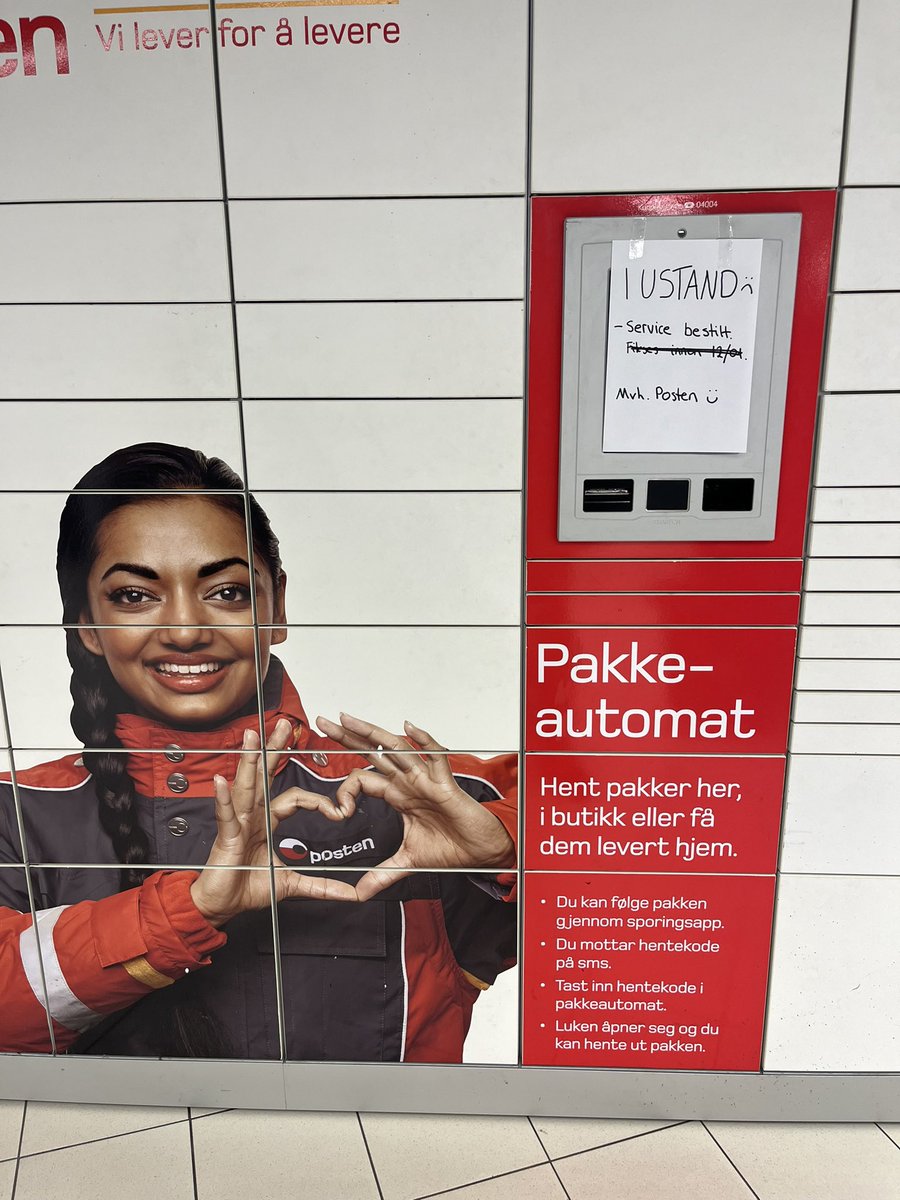 Hei, <a href="/postennorge/">Posten Bring AS</a>! I dag prøvde jeg for fjerde gang på over en uke å hente en pakke på Kiellands plass. Hva med et bilde av noen som gir fingeren til kundene i stedet for det hjertetegnet? (P.S.: Slagordet øverst må også byttes.)