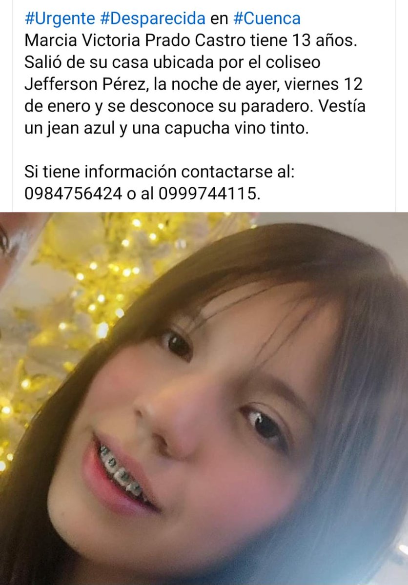 EmergenciasEc's tweet photo. #DesaparecidosEcuador
Ayuden a compartir por favor, gracias https://t.co/jpl592bTRM