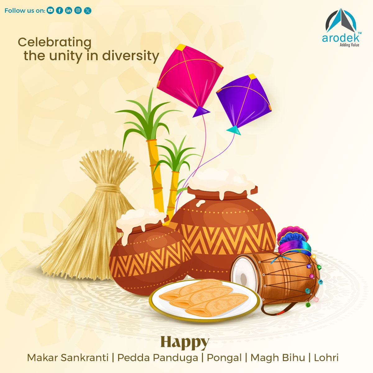 arodekOfficial's tweet image. Different festivals, same celebratory spirit—our hearts stay connected.
Happy  Makar Sankranti, Pedda Panduga, Pongal, Magh Bihu, and Lohri. 

#festiveunity #multiculturaljoy #harvestfestival