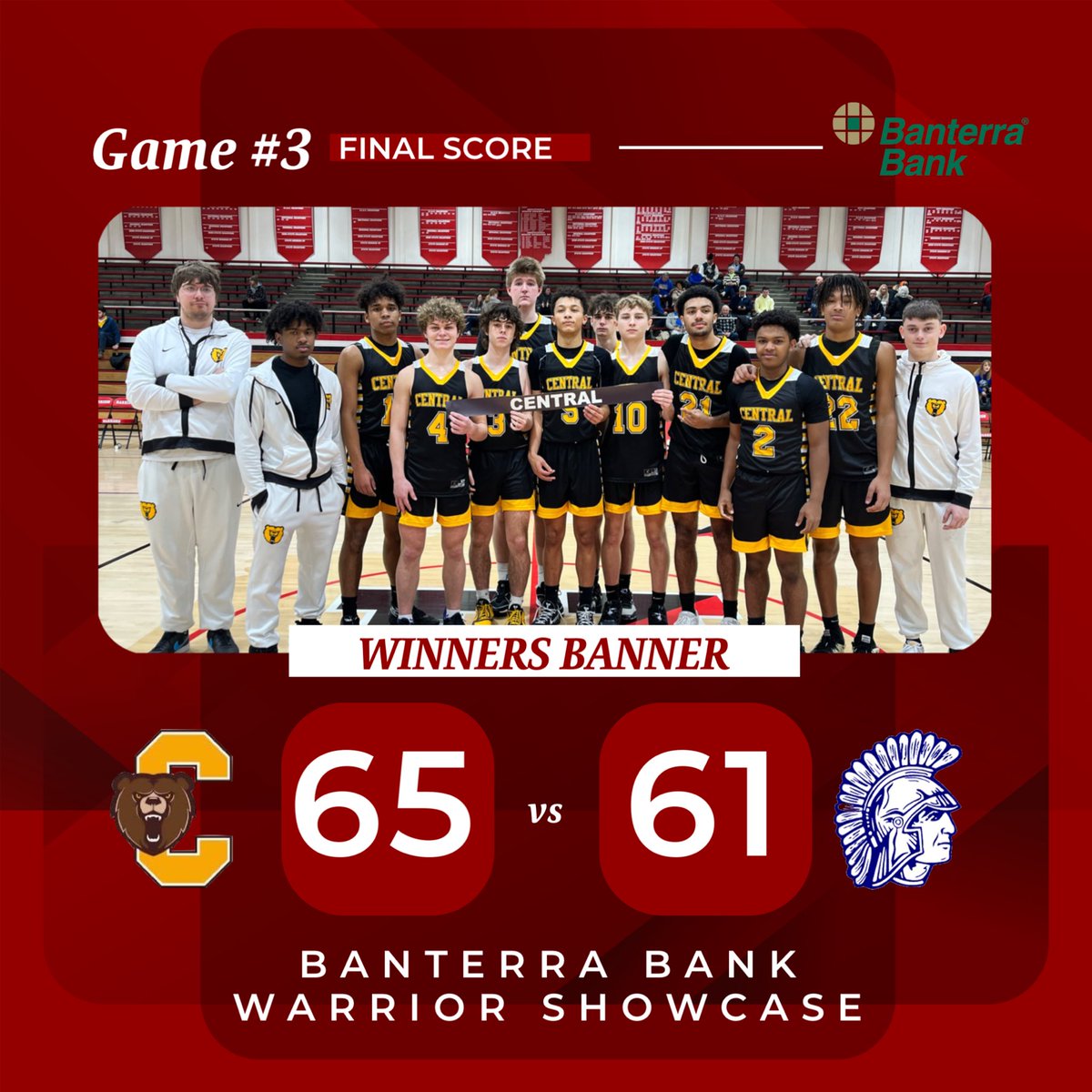 Harrison Athletics (@hhs_warriors) on Twitter photo Final from Game 3.
The <a href="/CentralBearsCHS/">Evansville Central</a> Bears take down the Springfield Southeast Spartans and claim their place on the Winners Banner. Congrats, Bears! Final from Game 3.
The <a href="/CentralBearsCHS/">Evansville Central</a> Bears take down the Springfield Southeast Spartans and claim their place on the Winners Banner. Congrats, Bears!