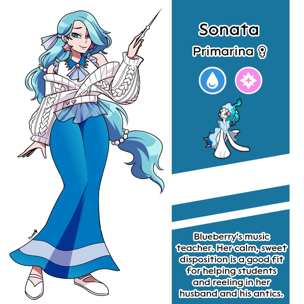 [#PokemonScarletViolet] Second half of my Indigo Disk team gijinka, featuring my Alolan Exeggutor, Incineroar, and Primarina (and some extra lore doodles)!
