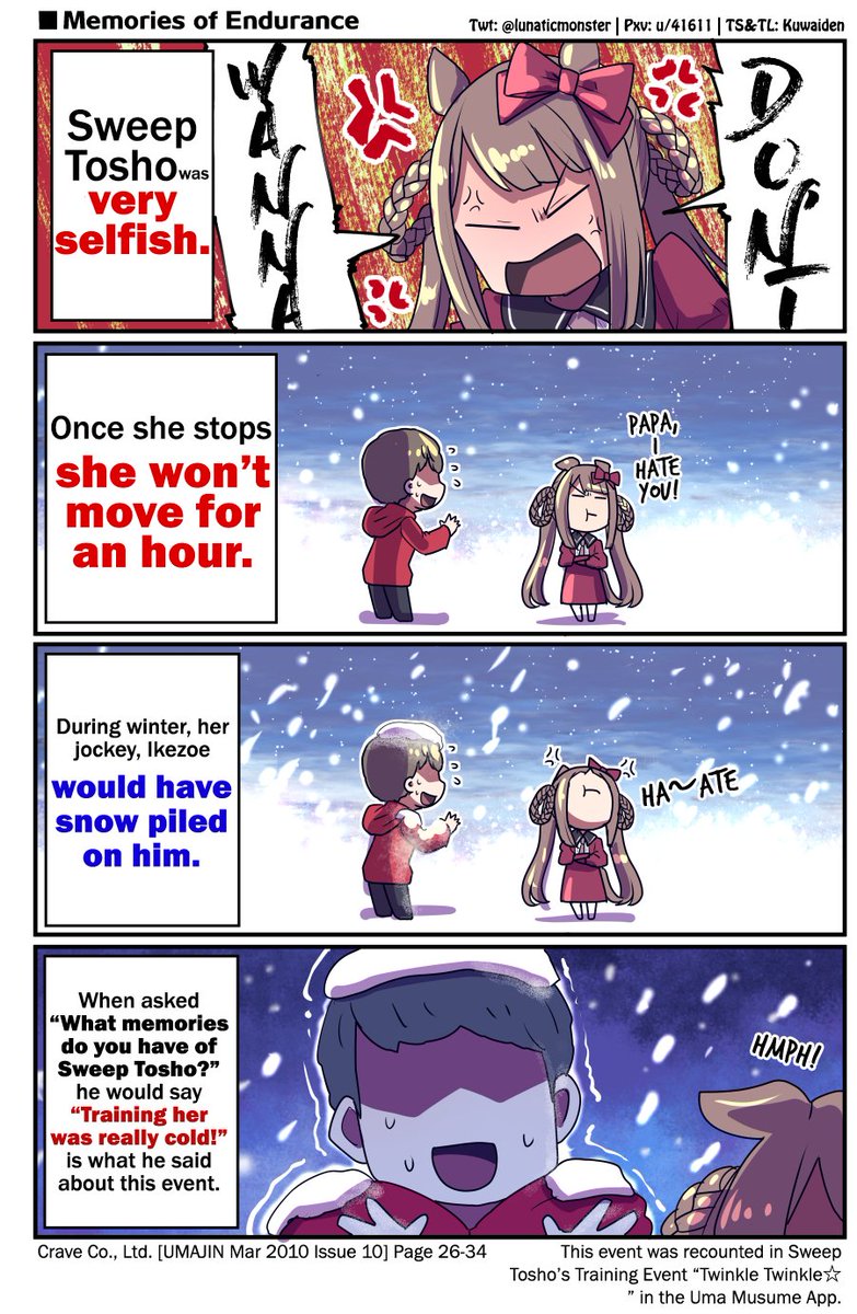 Kuwaiden's tweet photo. The Story of Sweep Tosho and Jockey Ikezoe by lunaticmonster

Being a dad means making sacrifices for your kids.

#ウマ娘 #UmaTranslations #ウマ娘英訳 https://t.co/OZH6qwjubi