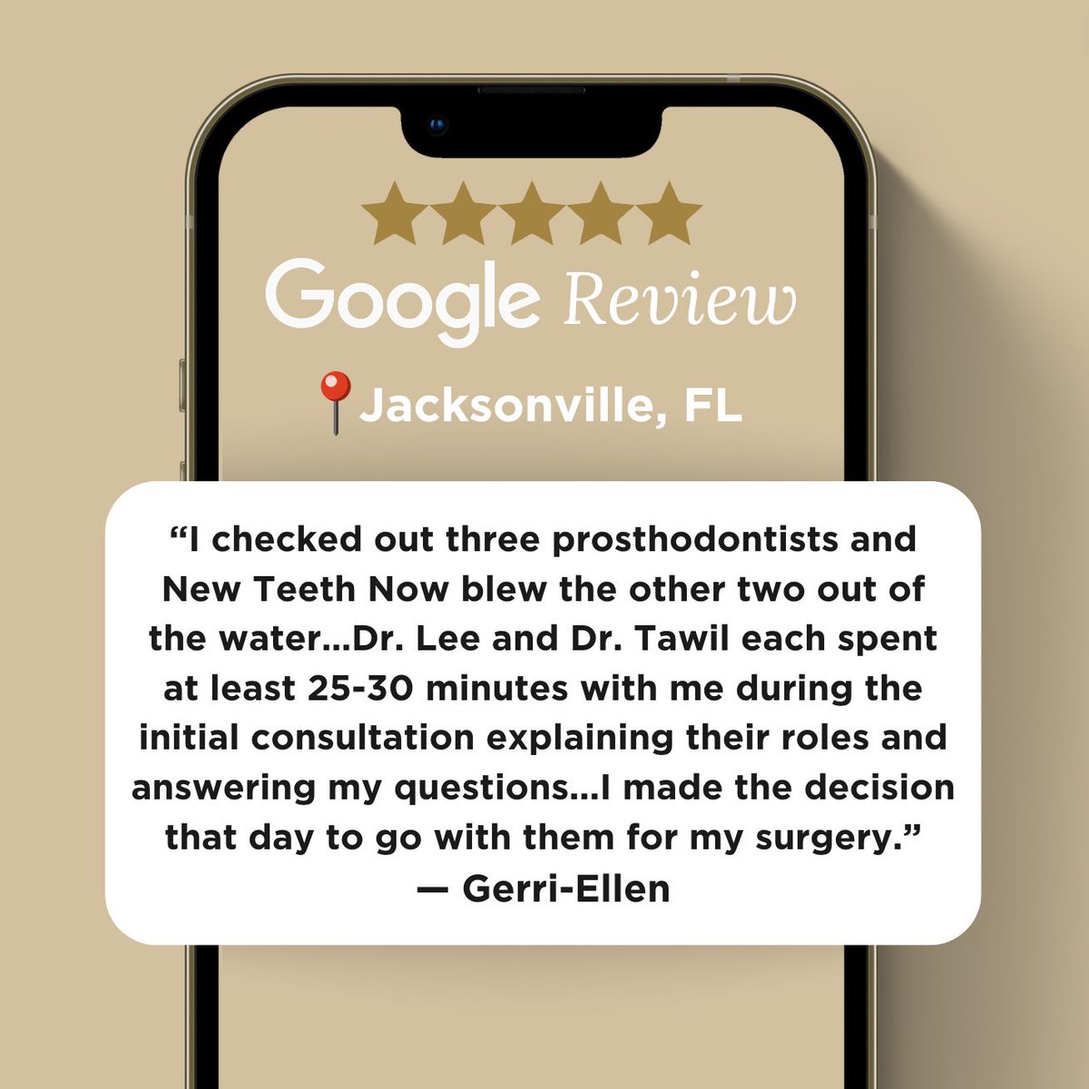 NewTeethNow's tweet photo. A fantastic review from Gerri-Ellen!
------------
Dental implants, new smile, patient review, testimonial, oral surgery, jacksonville florida, full mouth dental implants
#jacksonville #dentalimplants #zygomaticimplants #happypatient https://t.co/fJ8EcUWjX5