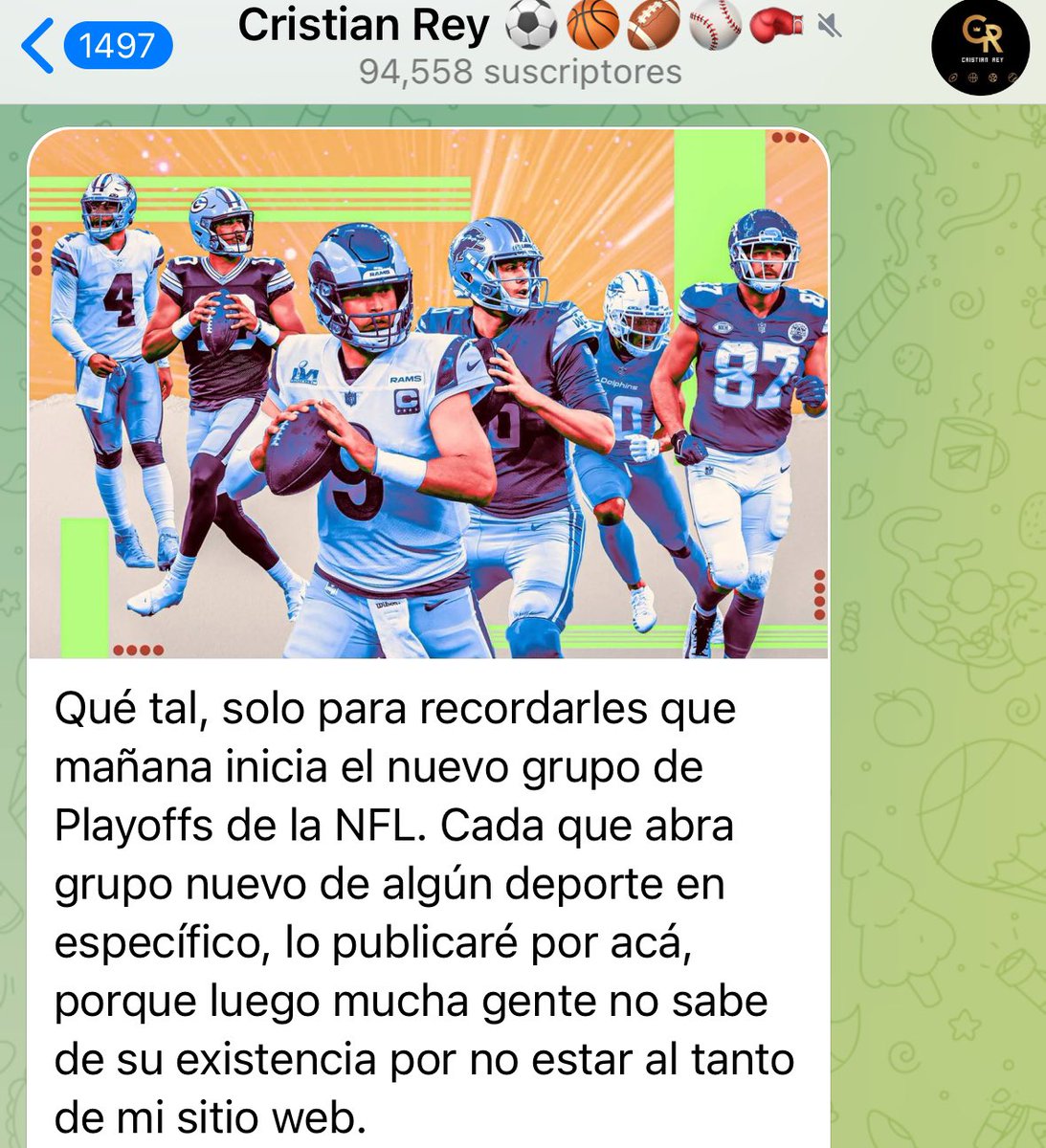 PickCristianRey's tweet photo. GRUPO PLAYOFFS DE CRISTIAN REY A LA VENTA 🤴

•Todas las apuestas de PLAYOFFS. Desde hoy hasta el SUPERBOWL 🏈

En lugar de pagar +$20,000 MXN paga solo $1,490 y recibes todo tal cual ✅

¿Quieres entrar al grupo? MÁNDAME DM por aquí en Twitter 📩📲

Sorteare 1 LUGAR en este grupo, para participar solo tienen que dar ❤️ y RT!
