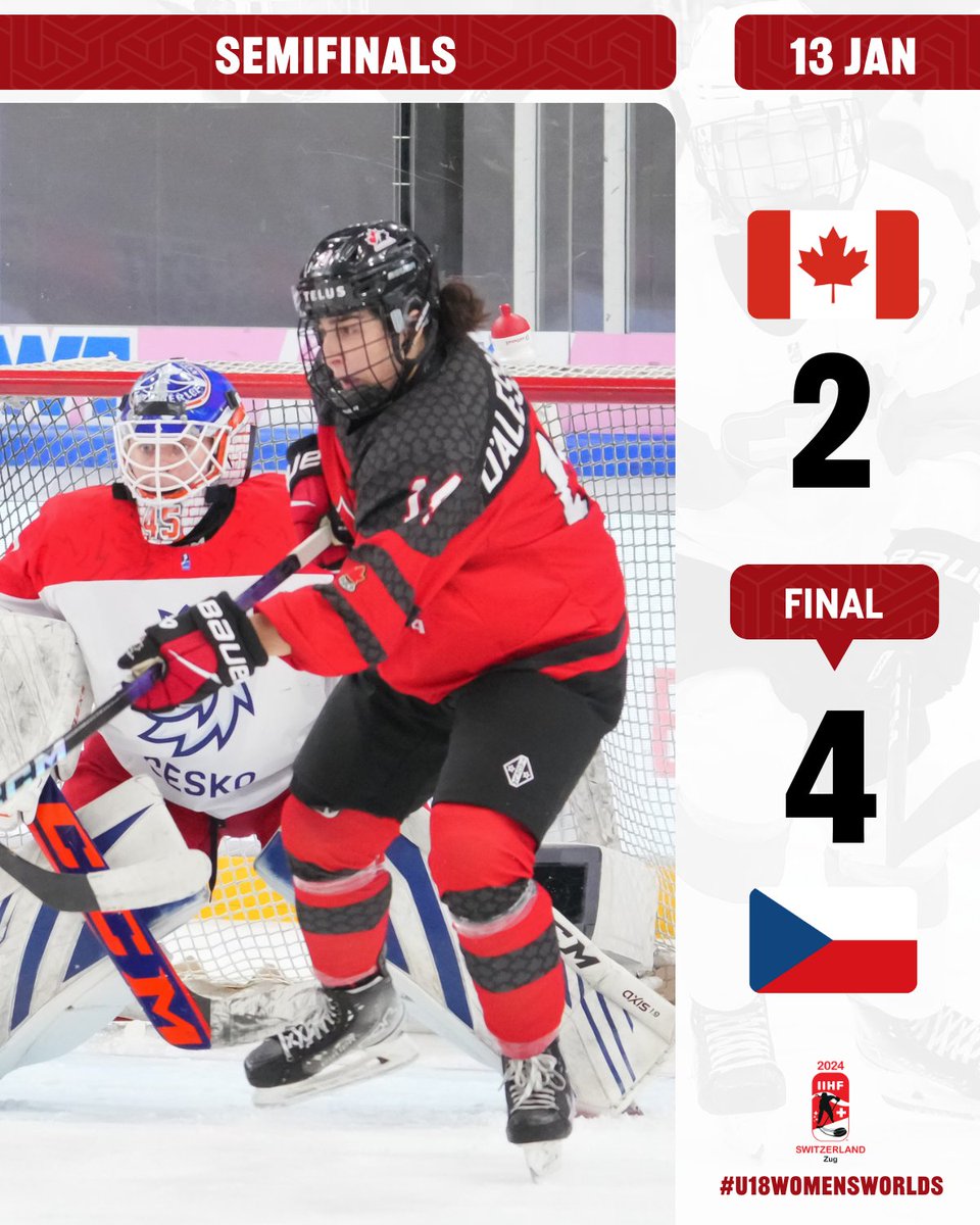 Czechia writes history! They beat Canada in an incredible semifinal and advance to the Gold Medal Game. 
Read the game report here 👉iihf.com/en/events/2024…
#U18WomensWorlds 
@hockeycanada <a href="/narodnitymzen/">Hokejová reprezentace žen</a>
