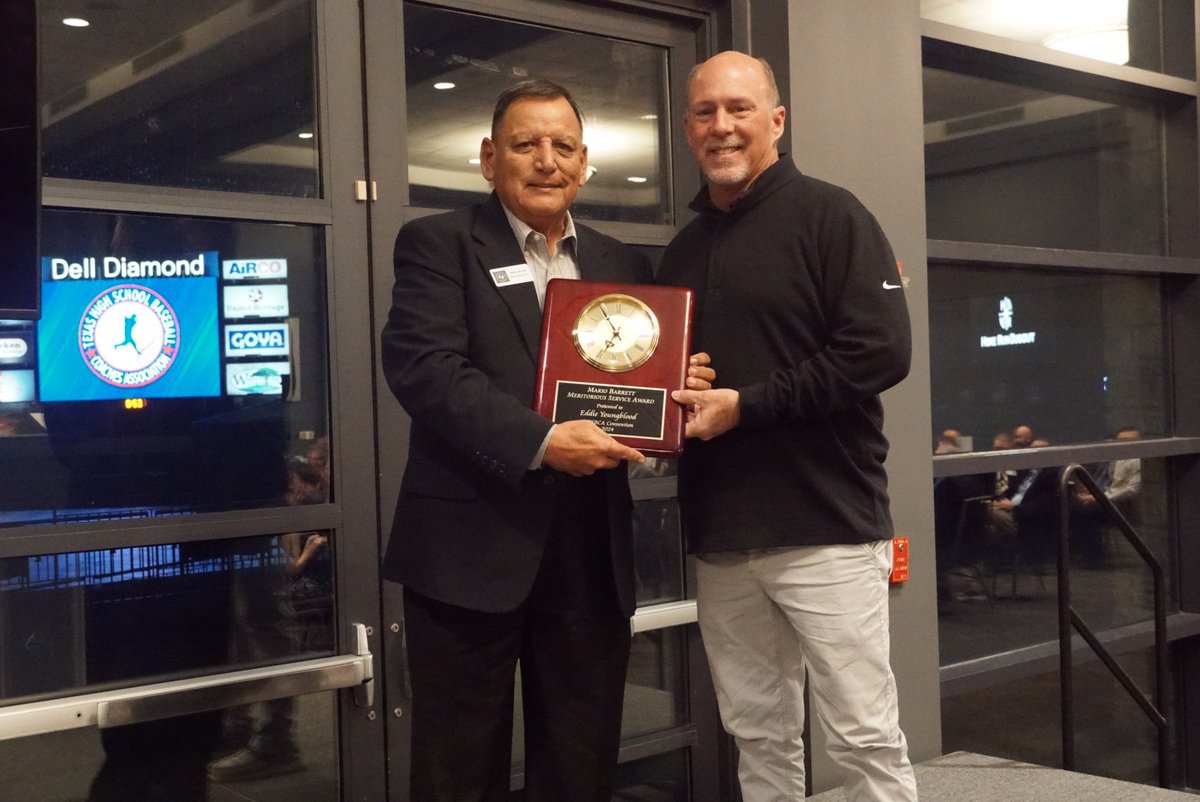 THSBCA's tweet photo. Congratulations to Eddie Youngblood , 2024 Mario  Barrett Award winner @thsbca #convention’24 https://t.co/7EEcXMj9n9