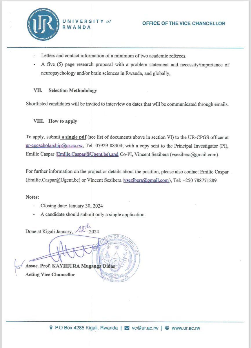 A call for PhD by Research in Psychology-Neuropsychology track, a joint training at the University of Rwanda and Ghent University. Take advantage of it.