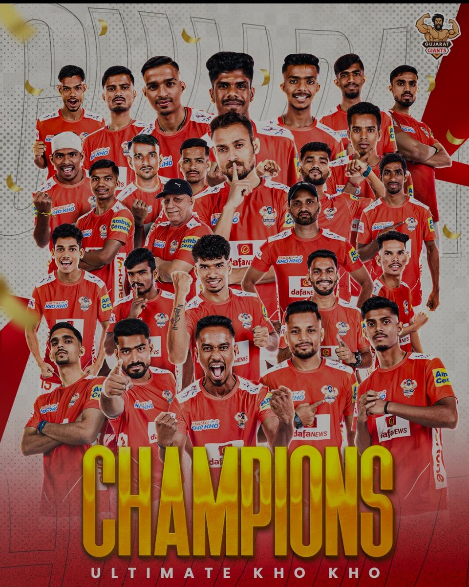 PranavAdani's tweet photo. Gujarat Giants weave Kho Kho magic! 🦁 @GiantsKho clinch their first @ultimatekhokho trophy, driven by dazzling attacking prowess. Kudos to Coach Sanjeev Sharma, Asst Coach Mahesh — your remarkable journey to victory is engraved in Kho Kho history! @AdaniSportsline @AdaniOnline https://t.co/LV7tkNn04Y