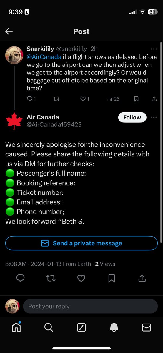 snarkilily's tweet photo. Hey @AirCanada are you aware there are multiple profiles phishing for your customers info? https://t.co/Dc0wH0DG9j