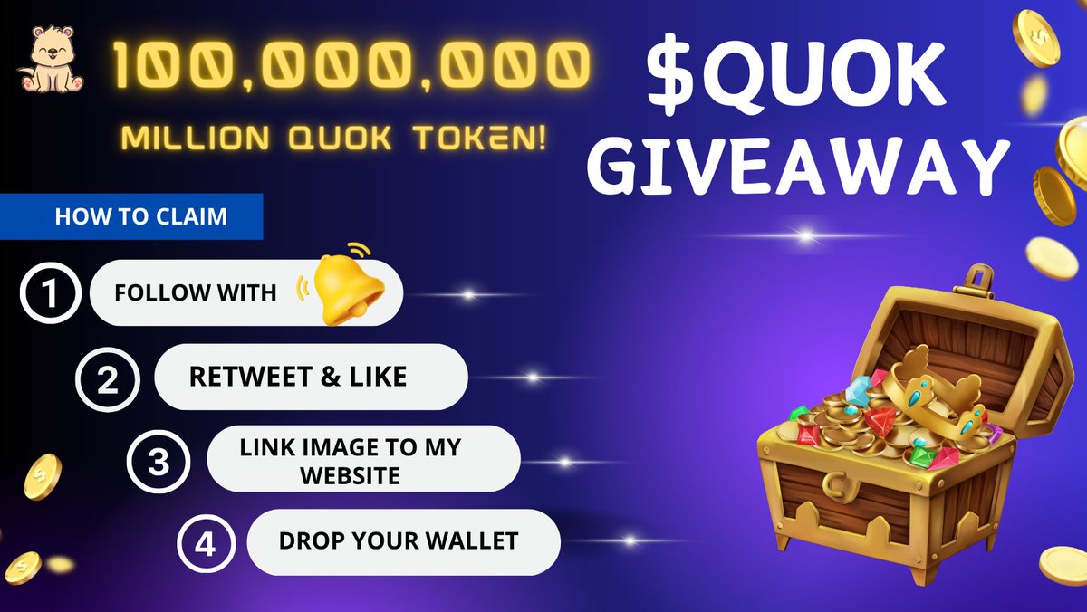 QuokArmy's tweet photo. QUOK Pre-Sale is Live. Stage 1 starting for the best rate. Buy NOW! https://t.co/H7t95IhSIV

Free Giveaway 100,000,000 million QUOK token! 

Share, like and RT our pre-sale post. 

Website: https://t.co/H7t95IhSIV

#Cryptocurency #BitcoinEFT #Bitcoin #quok #quokka https://t.co/JI4gHFUKbS