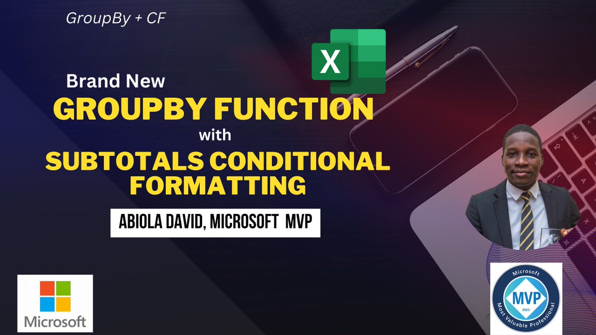 AbiolaDavid01's tweet photo. Combining the Brand New GROUPBY Function in Excel with Subtotals conditionally formatted adds midas touch to your reporting. Watch Here: https://t.co/6m5YrEHwN2

#Excel #GROUPBY https://t.co/a4e2PLceP1