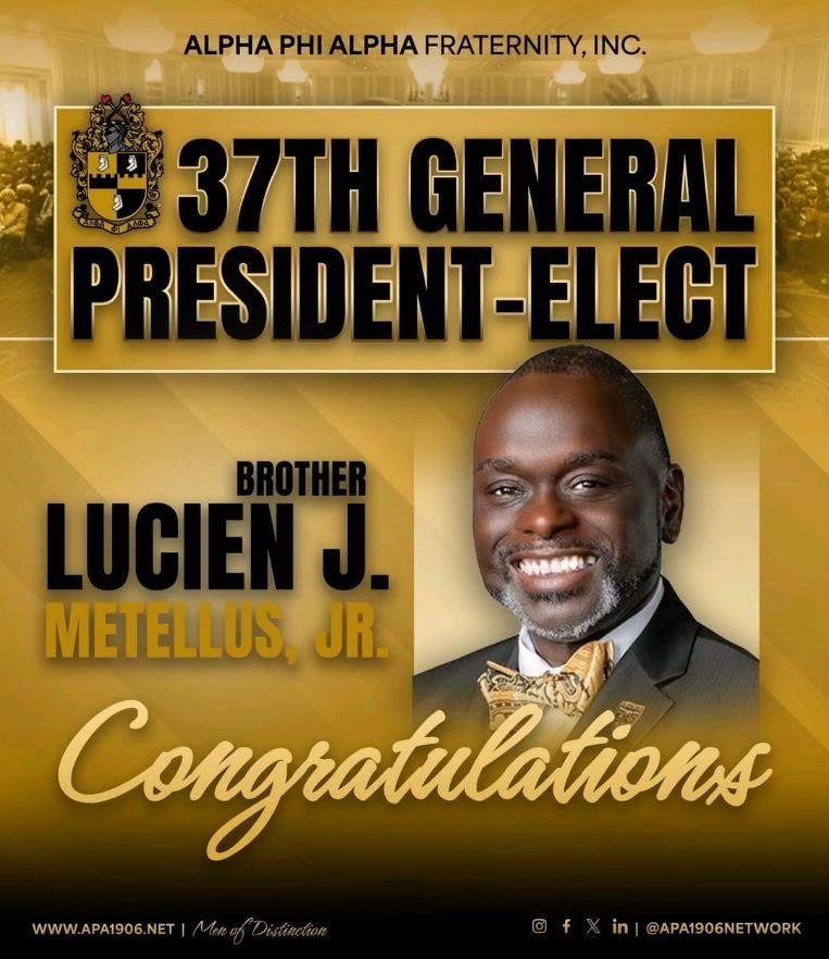 Congratulations to Brother Lucien Metellus on his election as the 37th General President-Elect of Alpha Phi Alpha Fraternity, Inc. You have been a steadfast partner with the North Atlantic Region and the Honey-Do to our North Atlantic sorority sister Esther Slack-Metellus.
