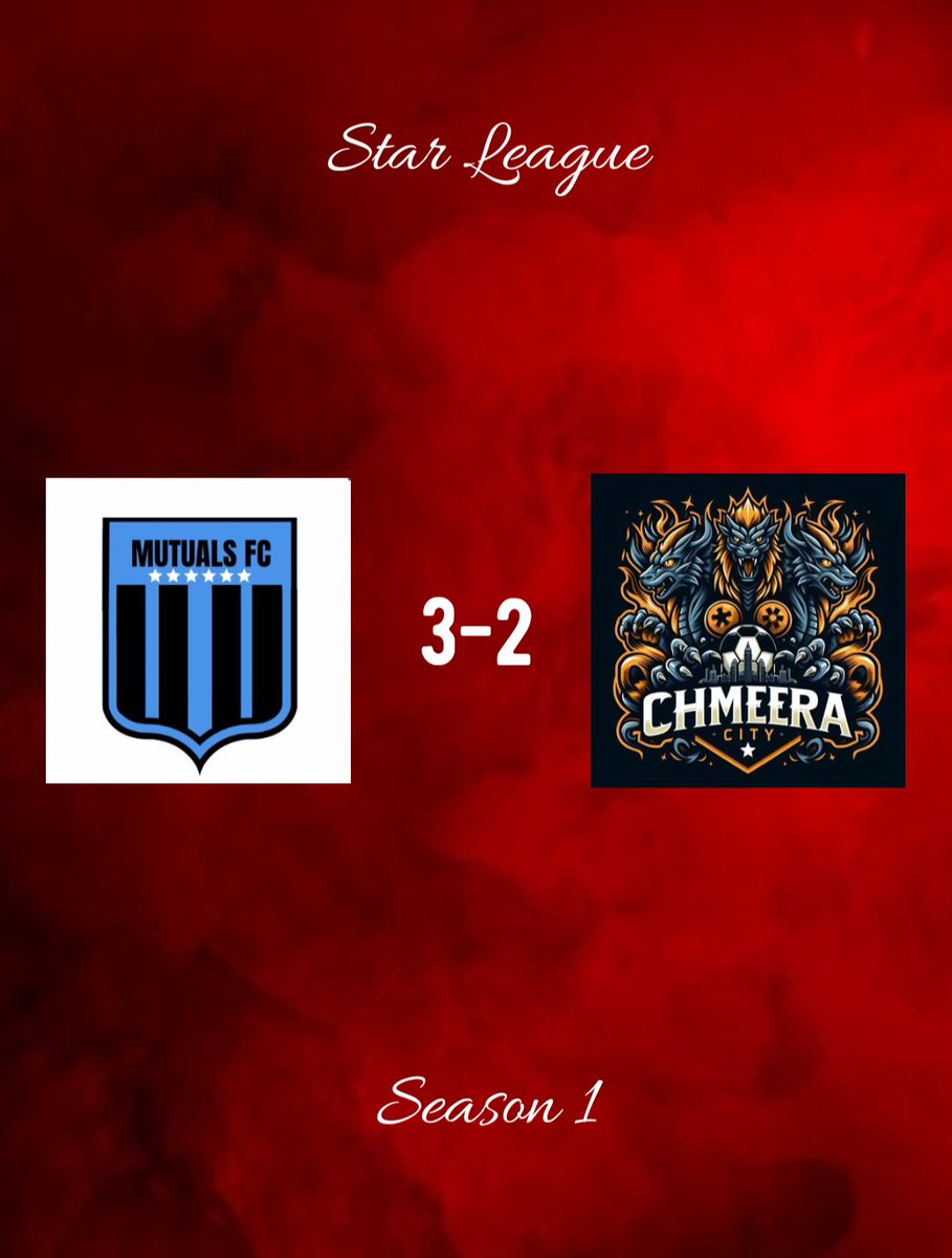 UESL_StarLeague's tweet photo. S1 Semifinals 1st Leg:

@MutualsFC_ 3-2 @CHIMERACITY_ 

@FC_Wazir 1-1 @KINGS_FCFT 

2nd leg will be simulated later today https://t.co/LYbEQx7qpd