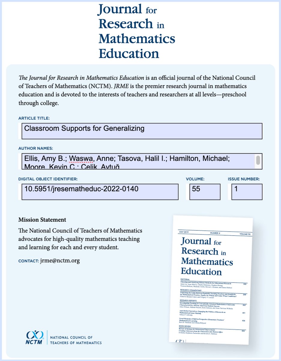 Excited to share our latest publication in JRME: "Classroom Supports for Generalizing" in math education, introducing the CSG Framework to enhance teaching strategies.