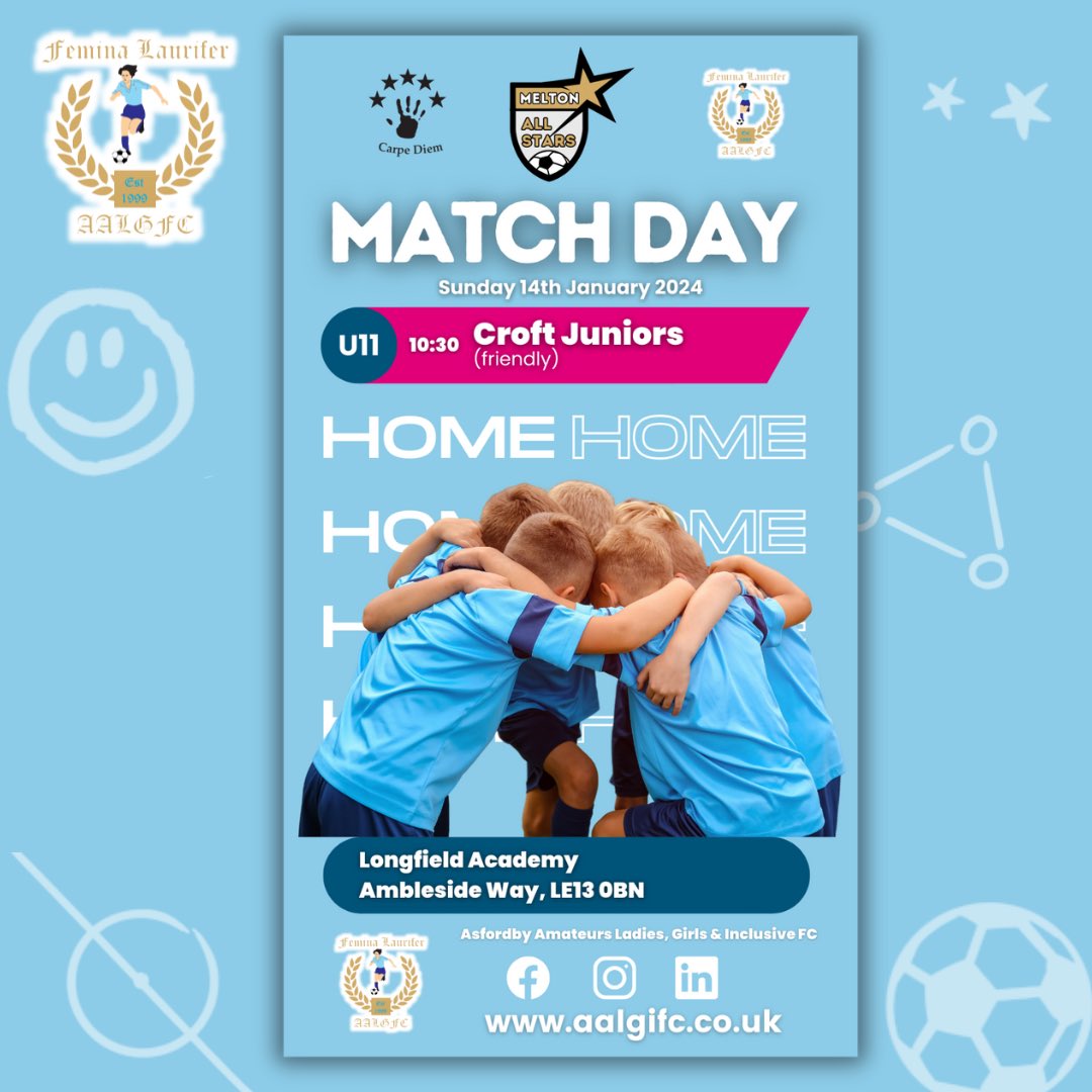 ⚽ HOME MATCH at <a href="/LongFieldMelton/">Long Field Spencer Academy</a> 🩵

Good luck to our @meltonallstars playing at home this Sunday! 🙏🏼👏🏻

#AALGIFC 

<a href="/leicsfa/">Leicestershire FA</a> @englandfootball @meltonallstars