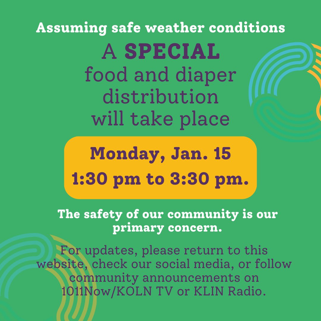 The Center for People will have a SPECIAL food and diaper distribution on MLK Day, Monday, Jan. 15, from 1:30 pm to 3:30 pm. Follow our social media, centerforpeople.org, or TV and radio for updates. #CenterforPeople #HazardousWeather #SpecialDistribution