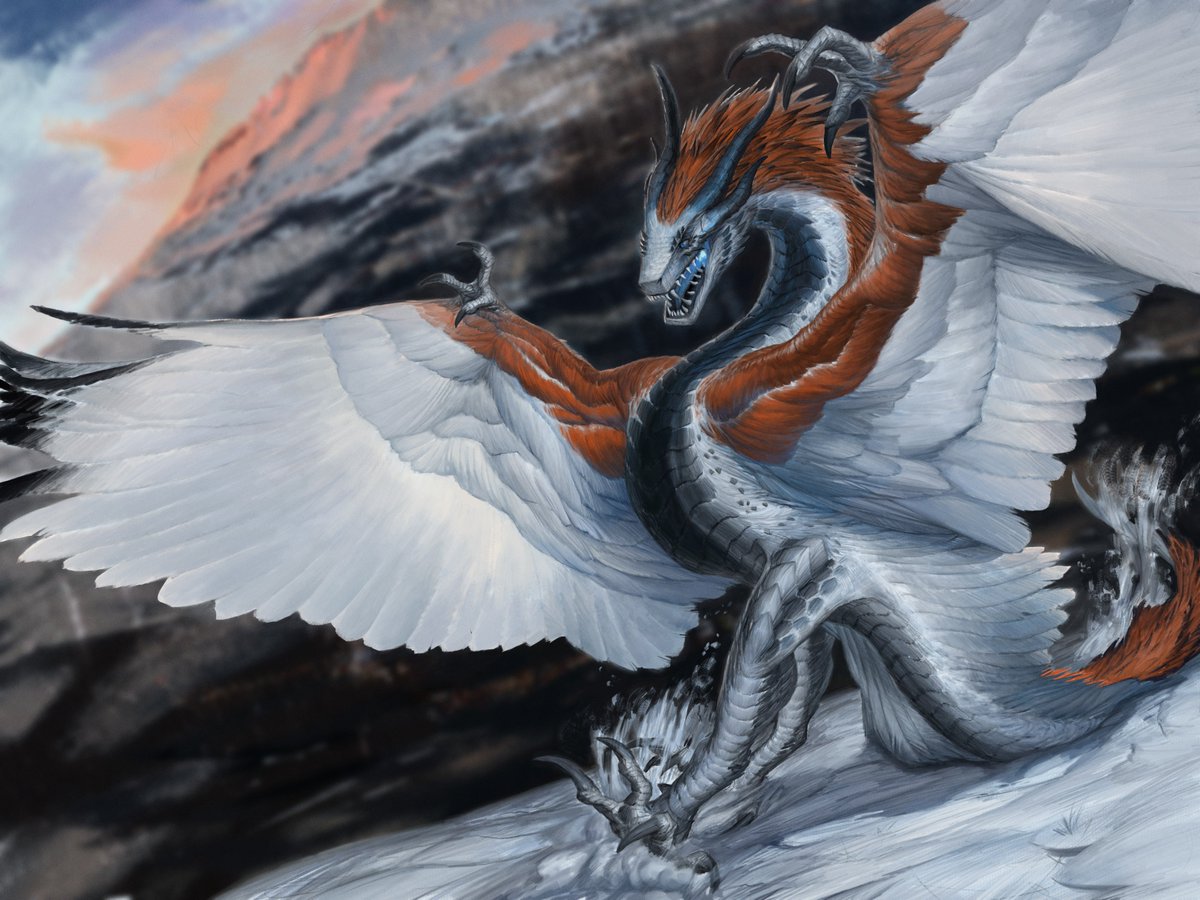 Commissioned piece of a beautiful feathery wyvern 🤤🤍